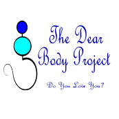 logo made of a lady stick figure. a circle for the head, slightly bigger circle for the bust, and a bigger half circle for the bottom. on the right it reads "the dearbody project. Do you love you?"